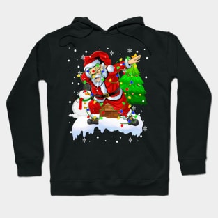 Santa Christmas Dabbing Through The Snow Dabbing Santa Snowman Christmas Lights Hoodie